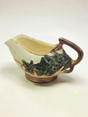 McCoy Pottery Cream Gravy Boat Green Ivy Embossed Logo USA Vintage